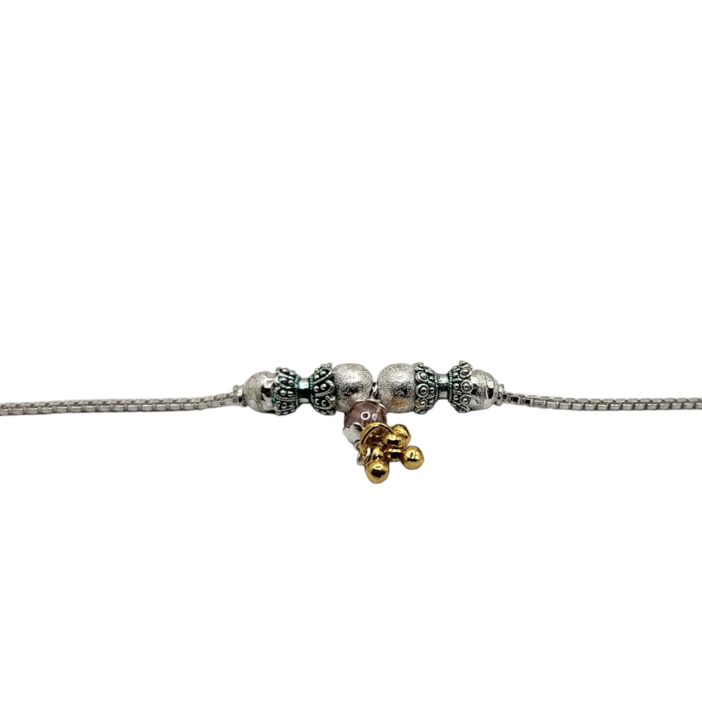 Green Embrace With Golden Ghunghroo Silver Baby Shower Rakhi