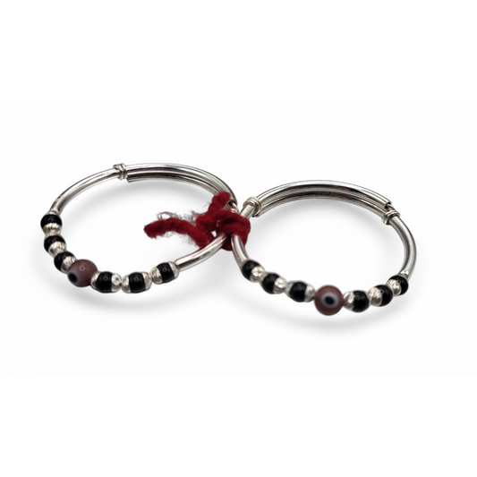 Silver Adjustable Evil Eye Black Bead Baby Bracelet