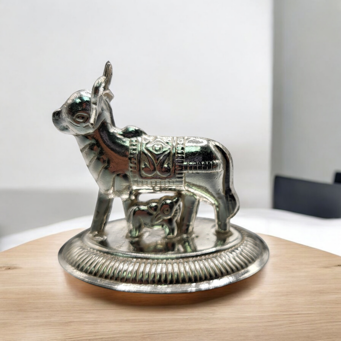 Silver Cow With Calf Idol / Silver Kamdhenu Cow With Calf Idol
