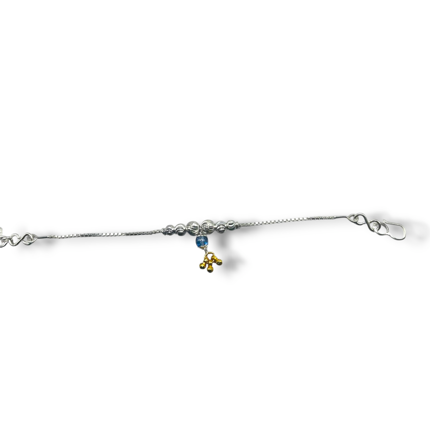 Silver Sphere Blue Drop Bead Baby Shower Rakhi