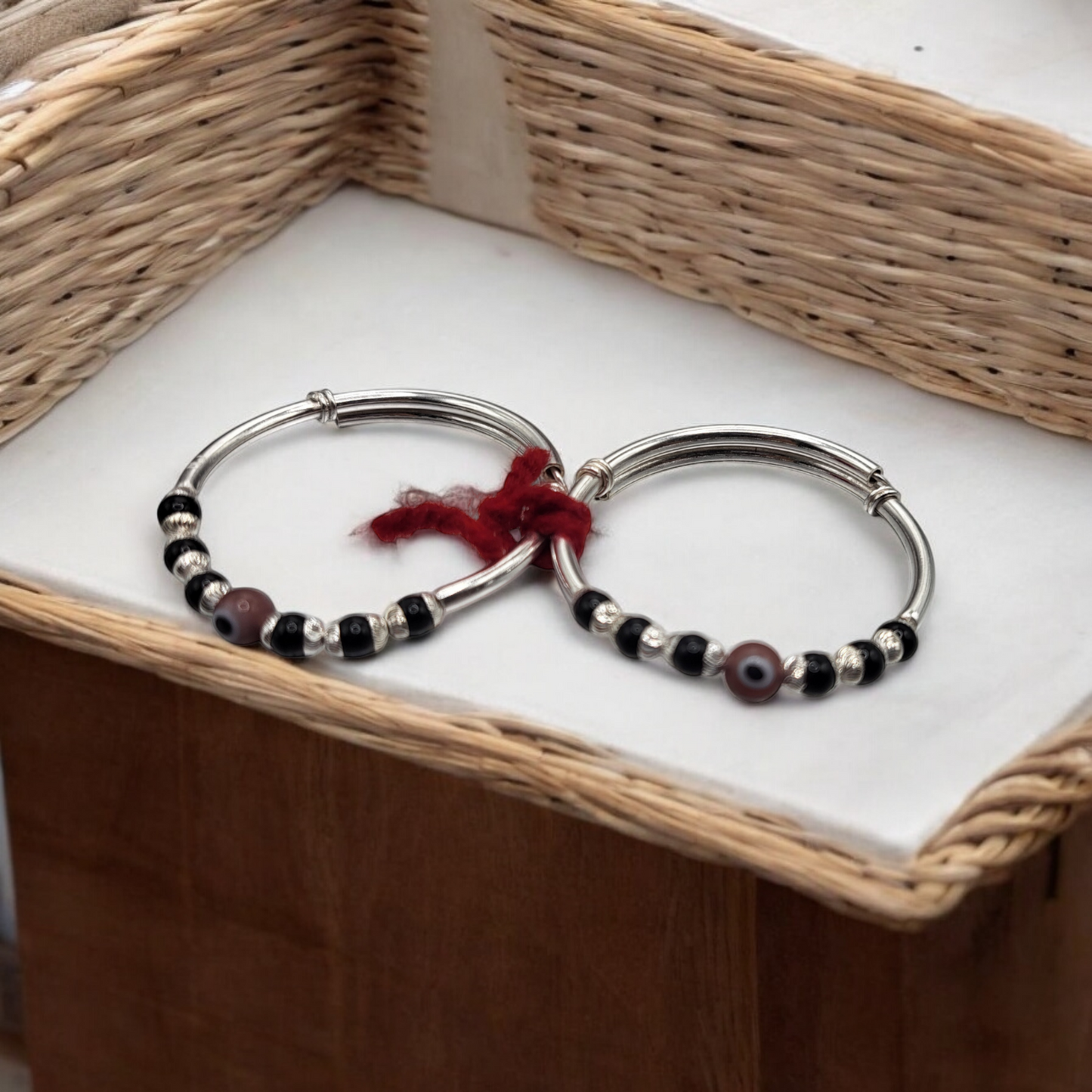 Silver Adjustable Evil Eye Black Bead Baby Bracelet