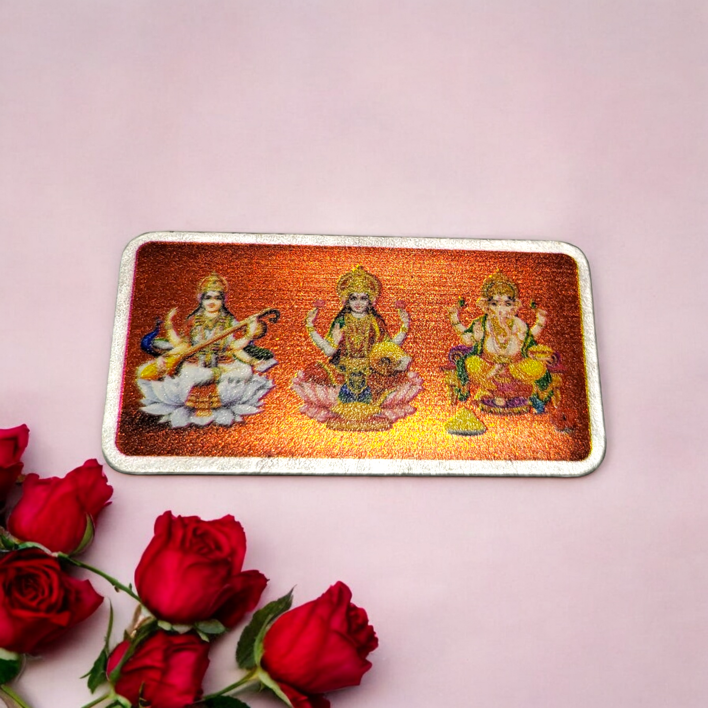 Ganesh Laxmi Sarswati 999 silver Solid Bar plate