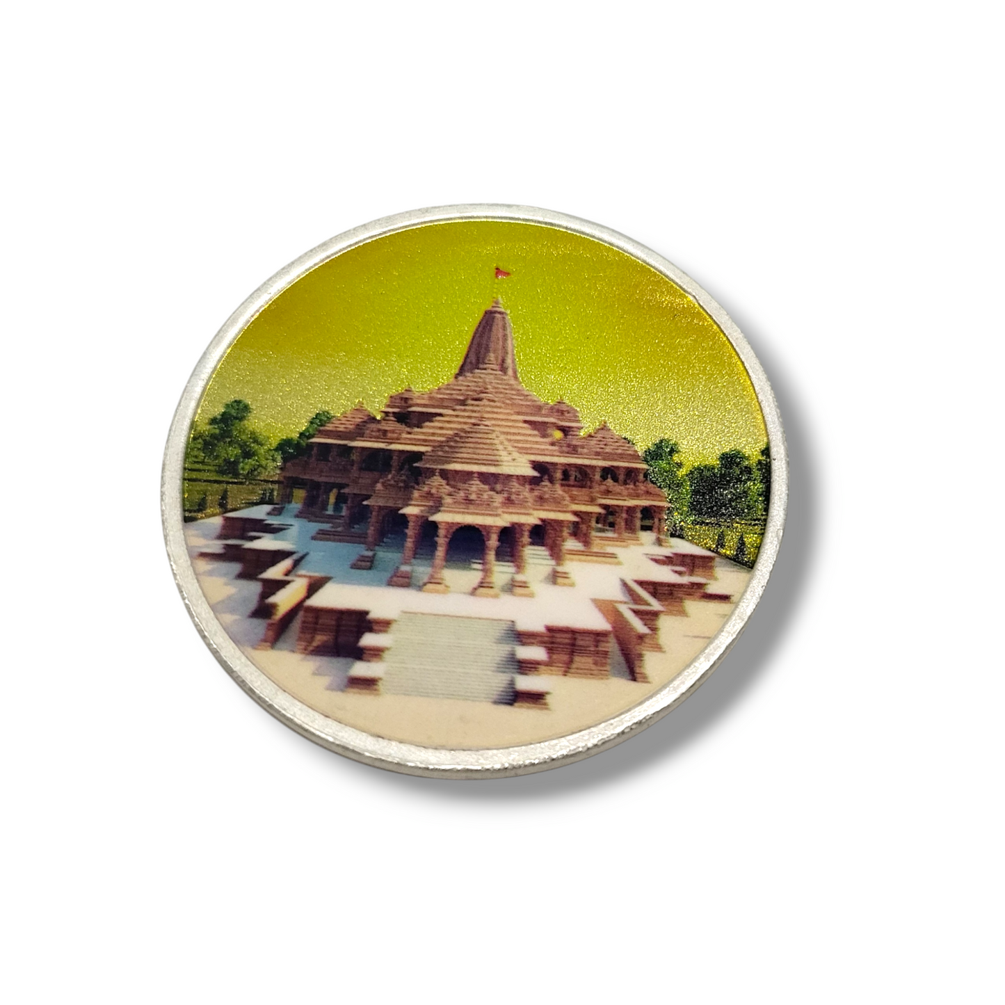 Circular Silver Coin With Dual Side Print