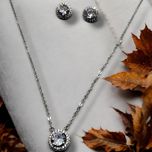 Sparkling Round Cut Necklace With Earrings