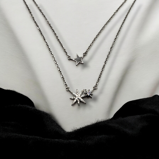 Trio Stars Pendant With Double Layer Chain Necklace