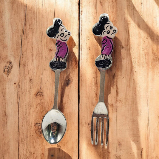 Silver Kids Animated Character Spoon & Fork Set