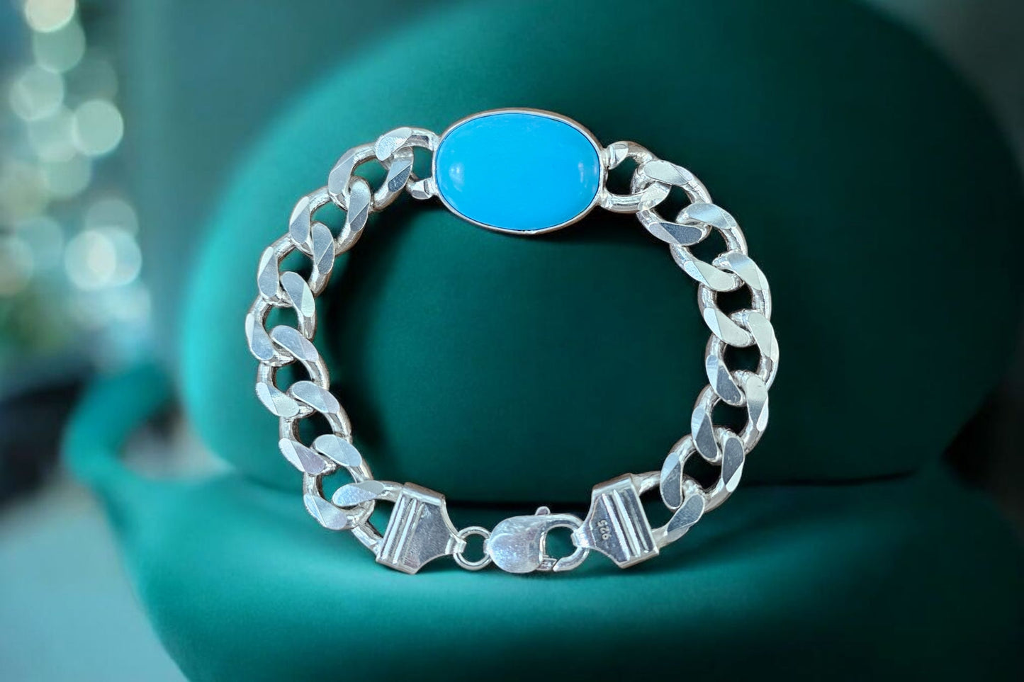 Silver Bracelet With Mid Size Turquoise Stone