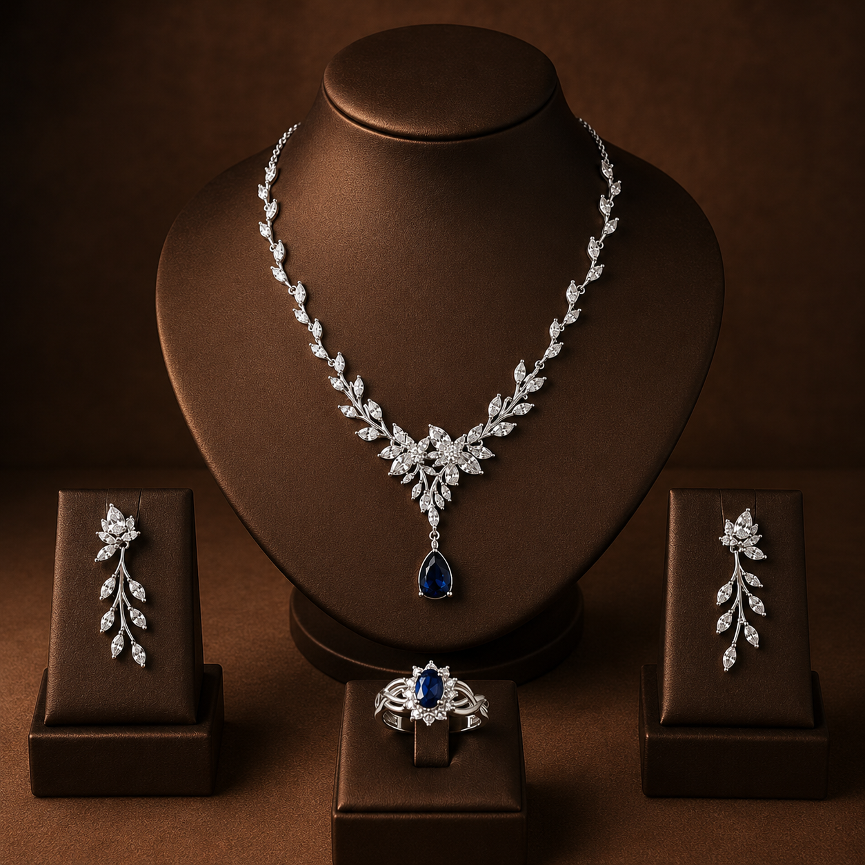 The Royal Sapphire Bridal Set – 925 Silver Hallmarked