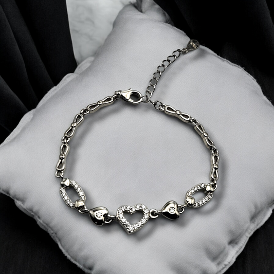 Adjustable Rhodium Finish Australian Diamond Heart Bracelet