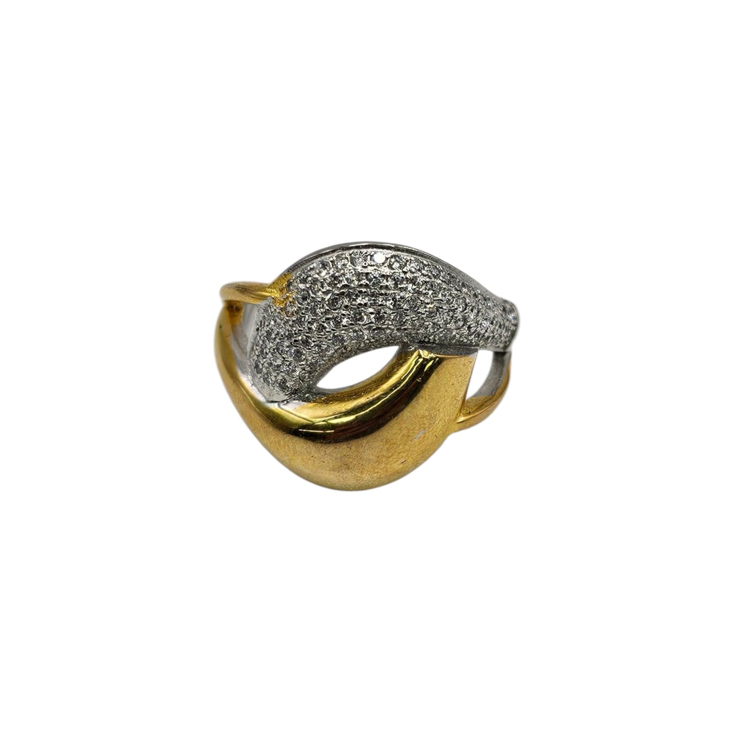 Two-Tone Pure Silver Ring with Gold Accent & Sparkling Stones