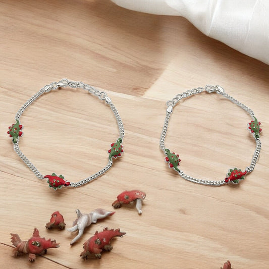 Dino Fun Silver Kids Anklets