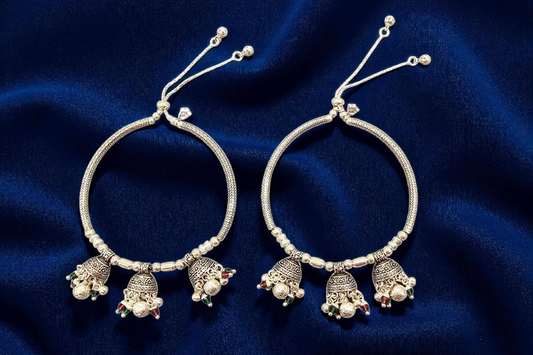 Antique Finish Silver Jodhpuri Adjustable Wedding Anklets