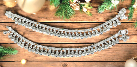 Silver Anklet For Young Girls With Jingles and Meenakari