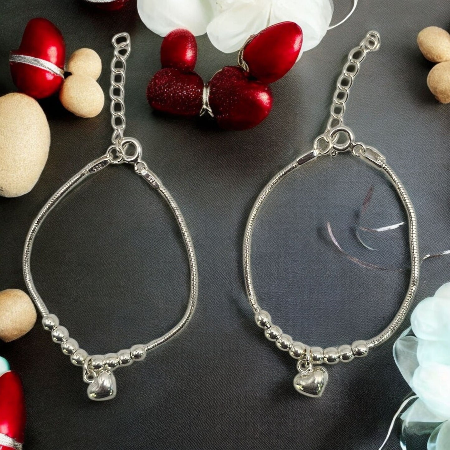Mini Heart Drops Kids Silver Anklets