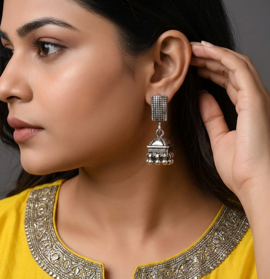 Antique Finish 925 Silver Mosaic Jhumkas