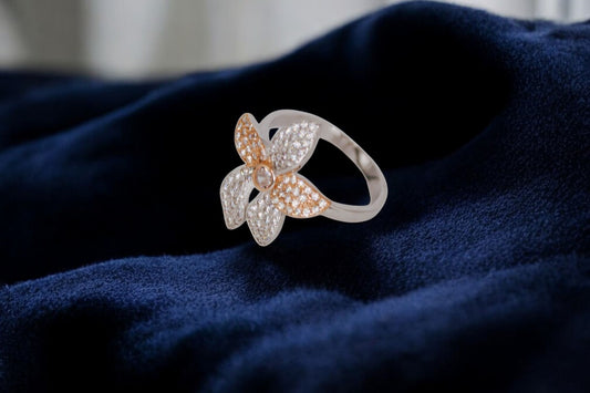 Rose Gold And Silver Matte Finish Diamond Ring