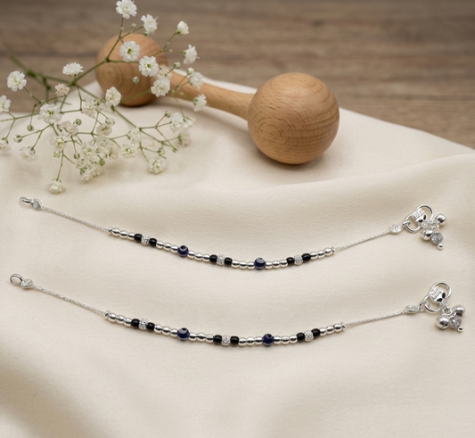 Traditional Silver Beaded Kids Anklets
