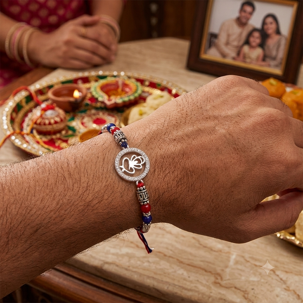 Devotional Silver Ganesha Thread Rakhi