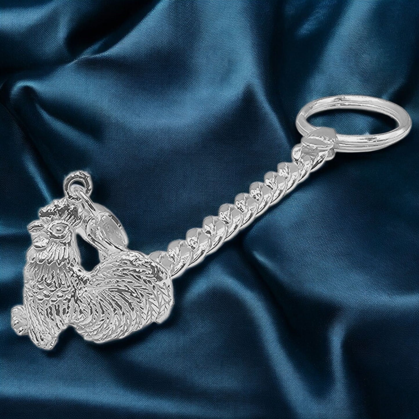 Fortune Rooster Silver Keychain