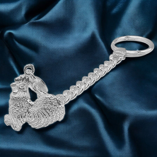 Fortune Rooster Silver Keychain