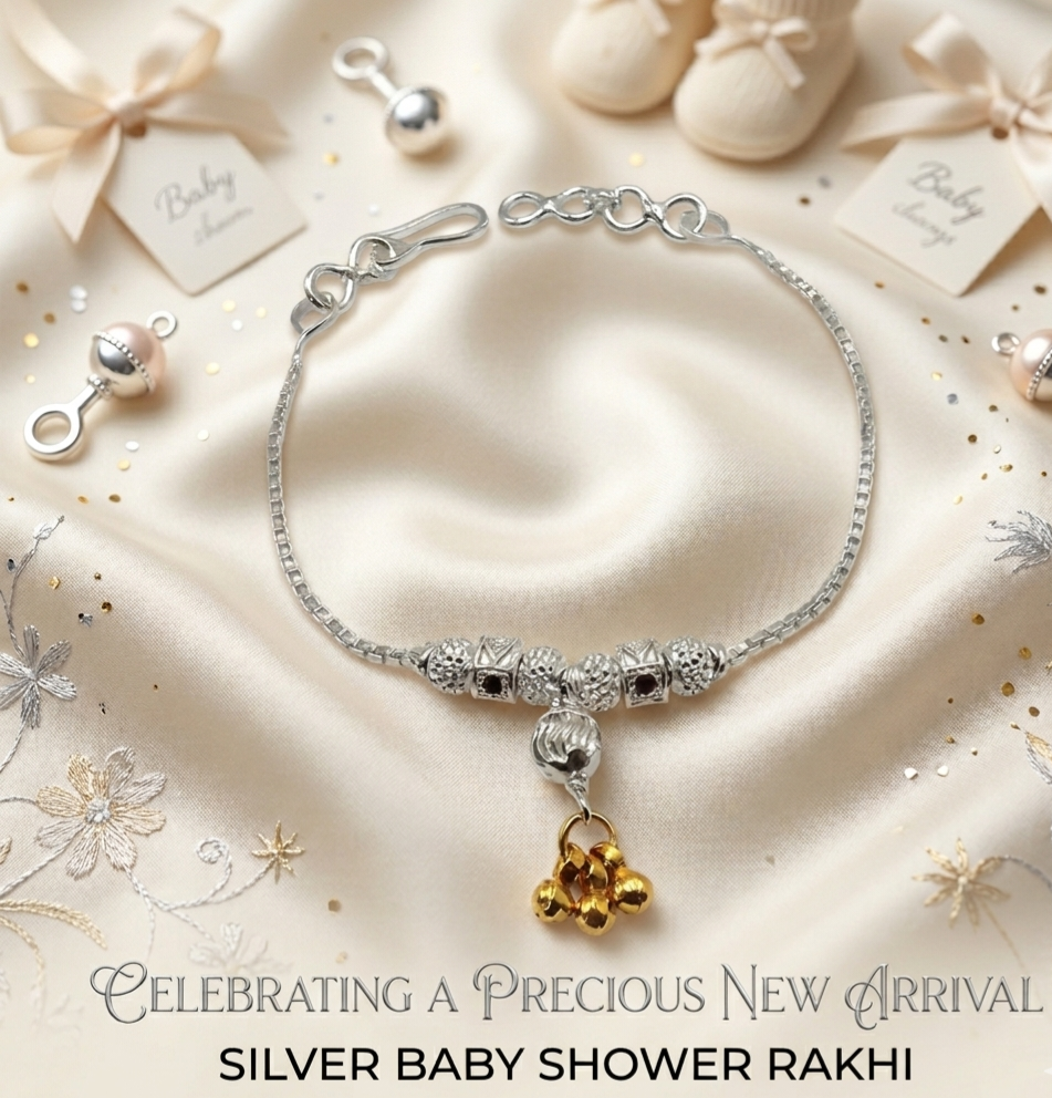 Pink Diamond Aura Silver Baby Shower Rakhi