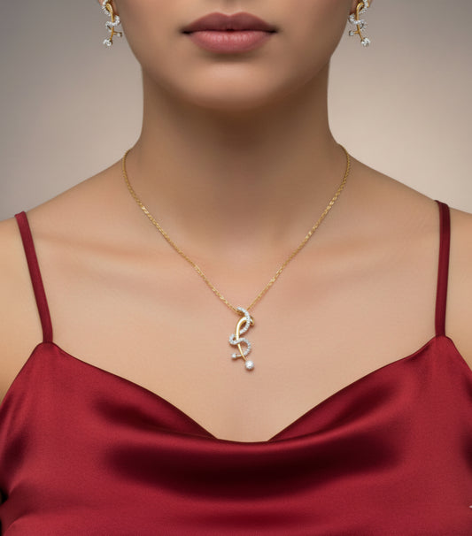 Swirl Pattern Natural Diamond Pendant And Earrings set