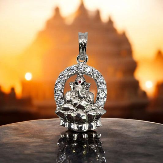 Lotus Ganesh 925 Silver Unisex Pendant