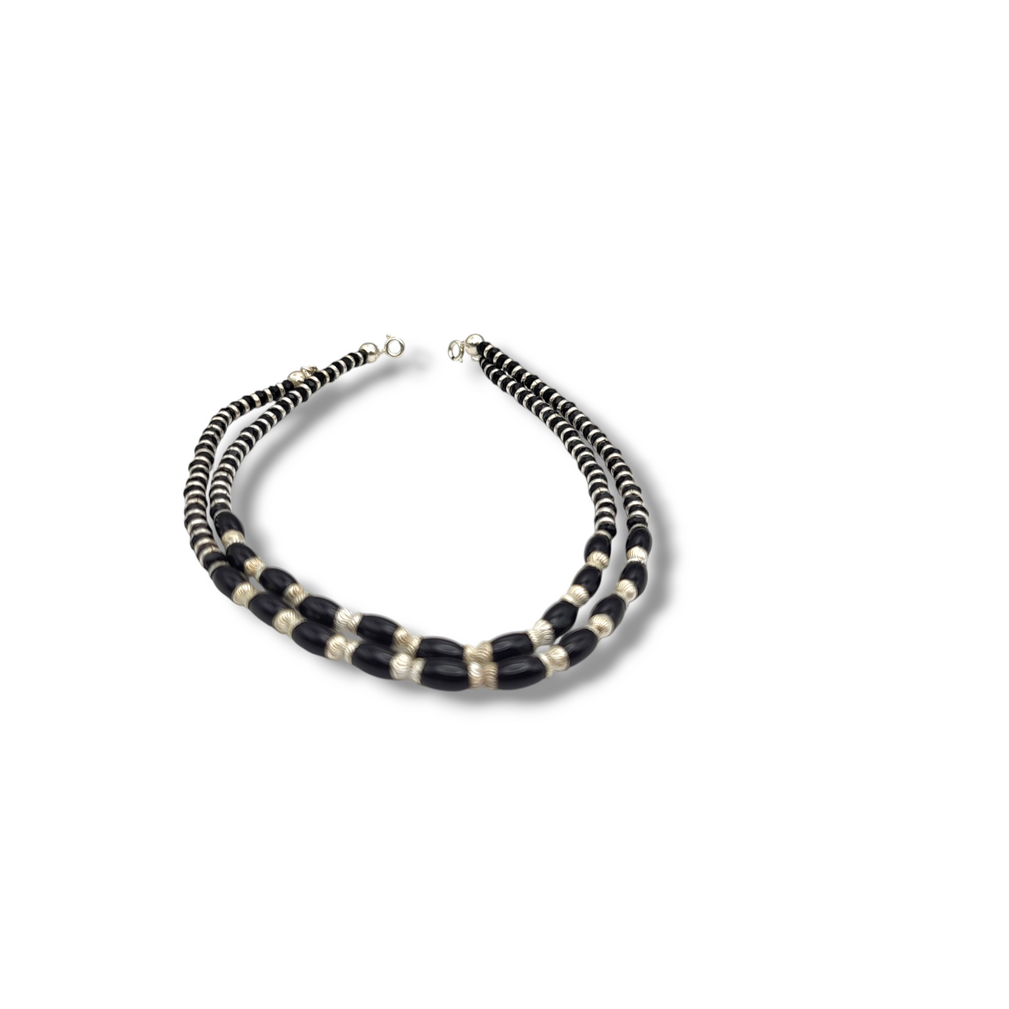 SILVER BKACK BEAD ANKLETS