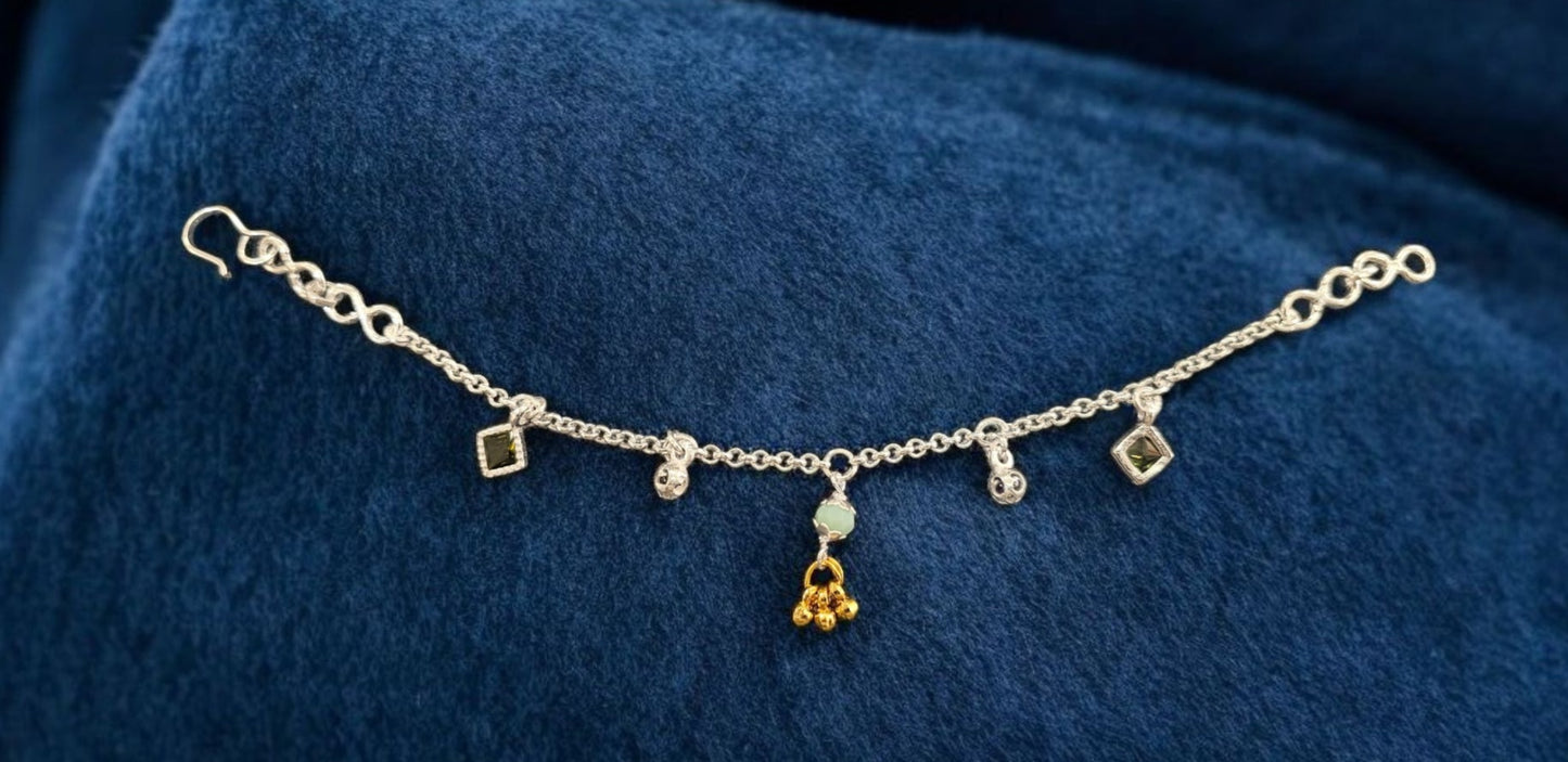 Round And Square Motif Silver Baby Shower Rakhi