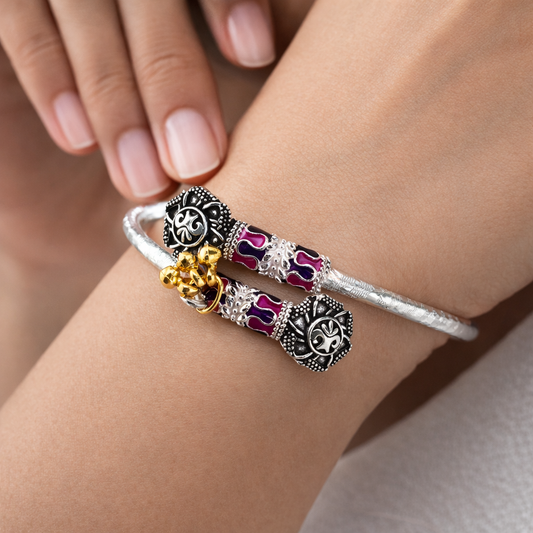 Meenakari Kada Silver Baby Shower Rakhi