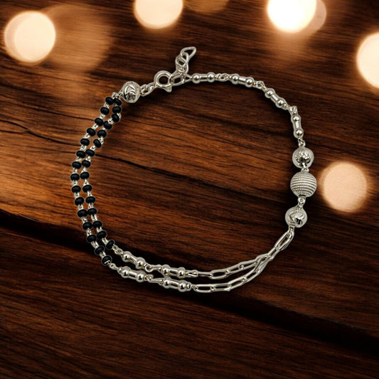 925 Silver Mangalsutra Black Beads Bracelet