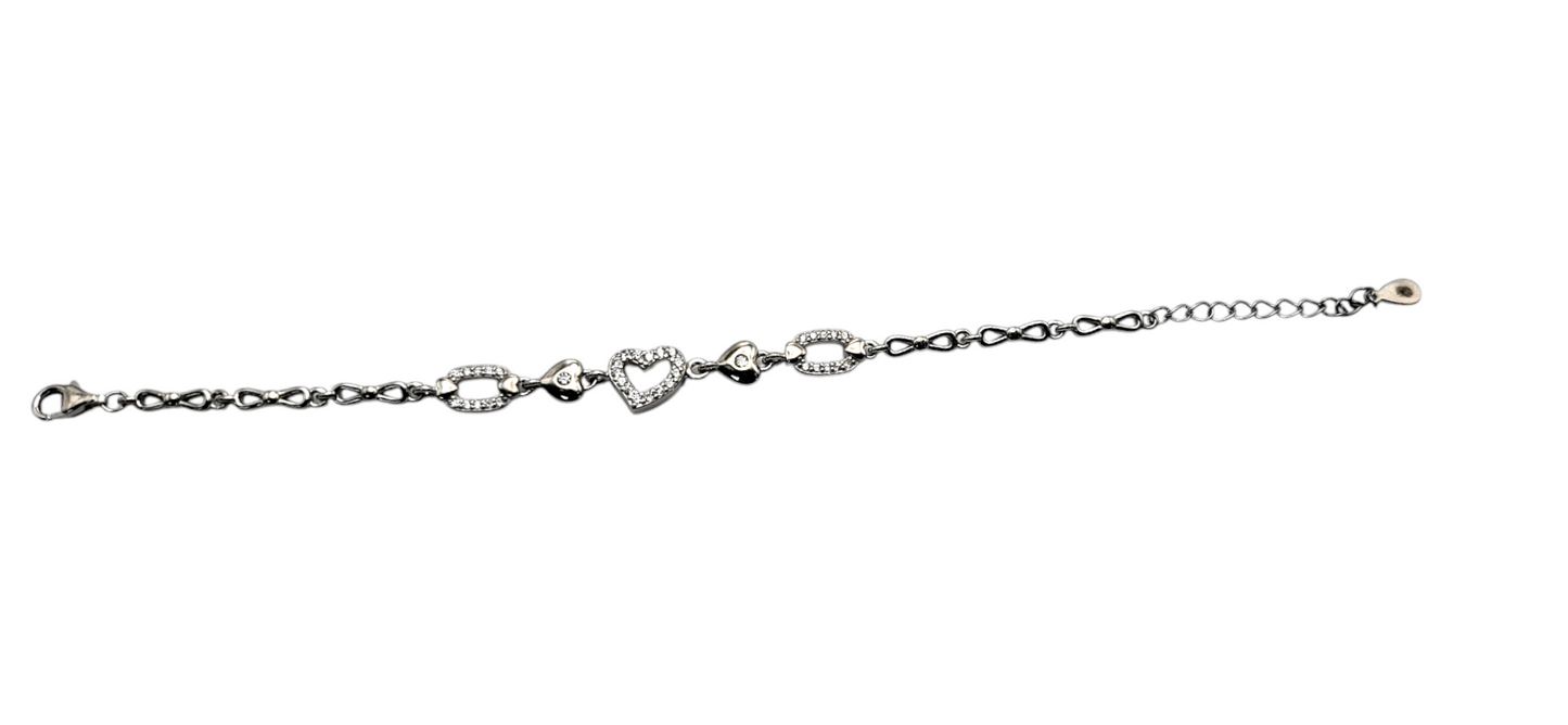 Adjustable Rhodium Finish Australian Diamond Heart Bracelet