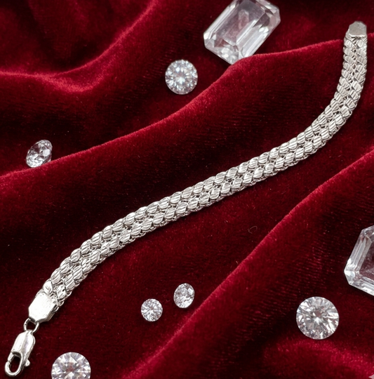 Textured Cobra Silver Chain Men's Bracelet