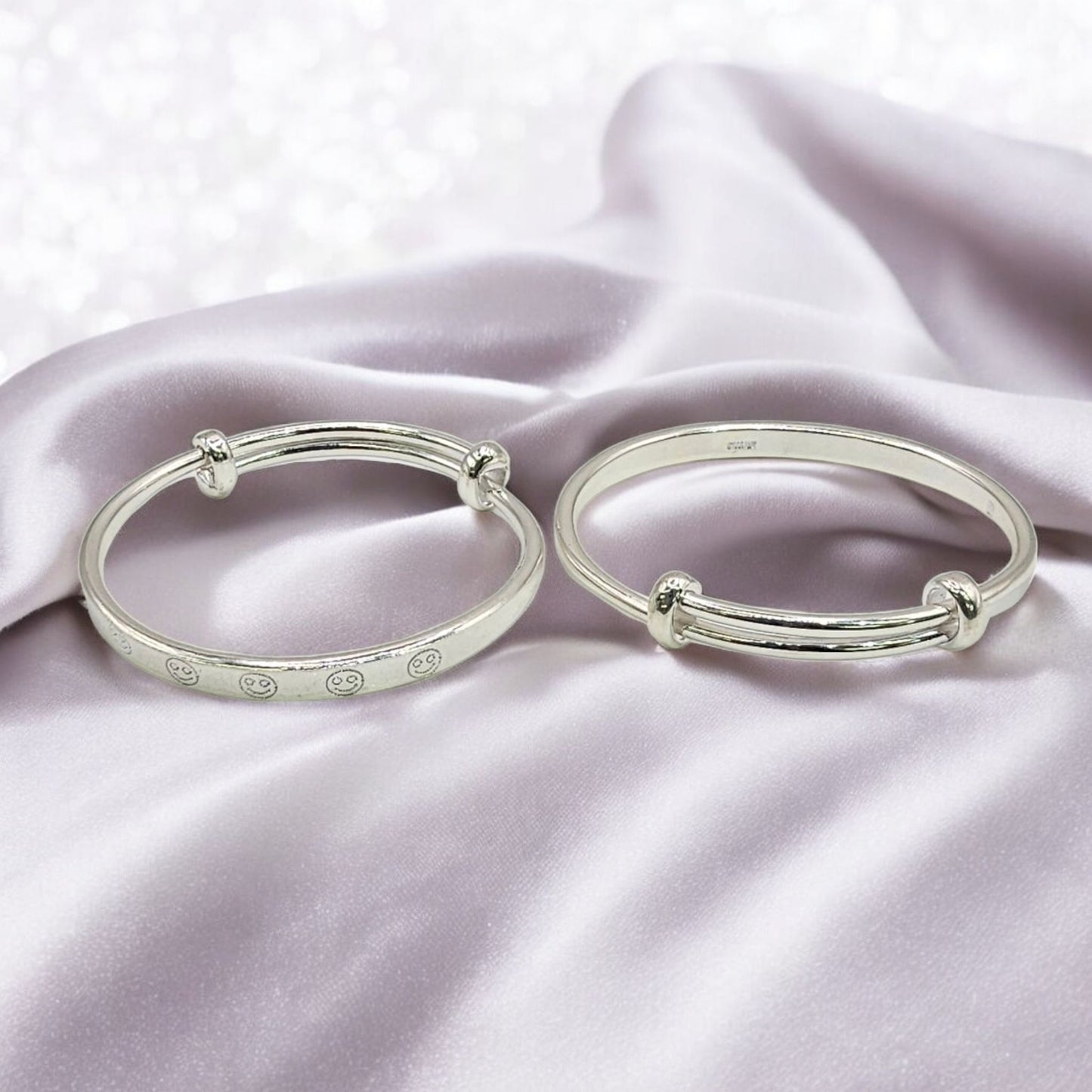 Silver Smiley Duo Bangles For Kids