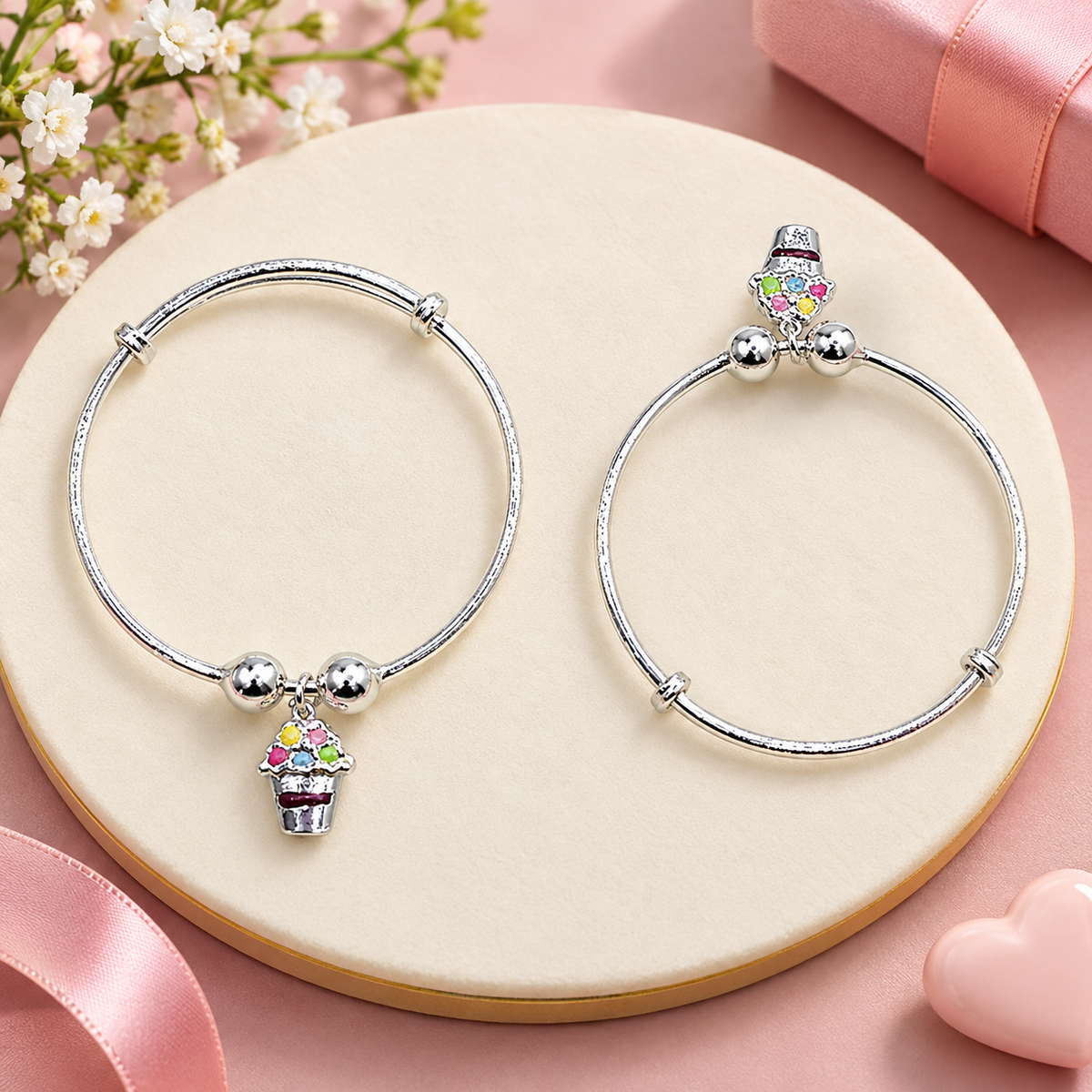 Cupcake Charm Kids Silver Bracelet