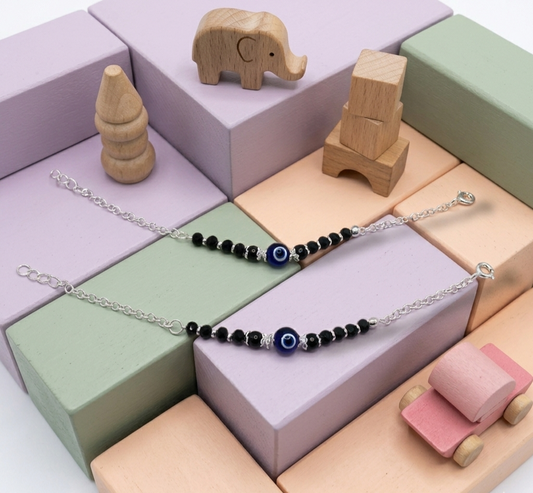 Guardian Gaze Silver Black Bead Kids Nazariya