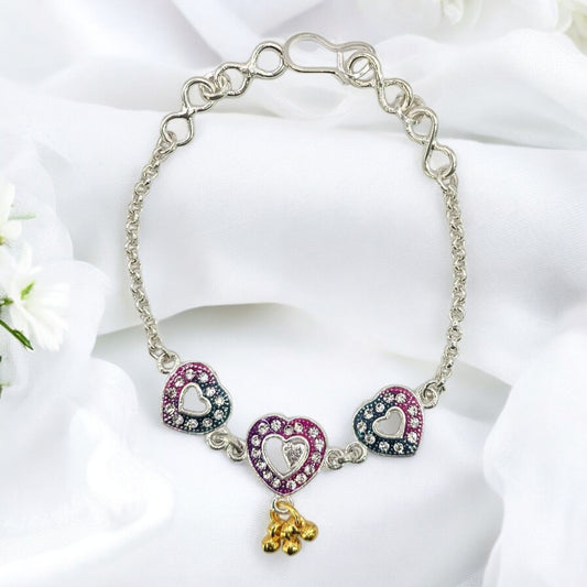 Triple Heart Baby Blessing Silver Baby Shower Rakhi