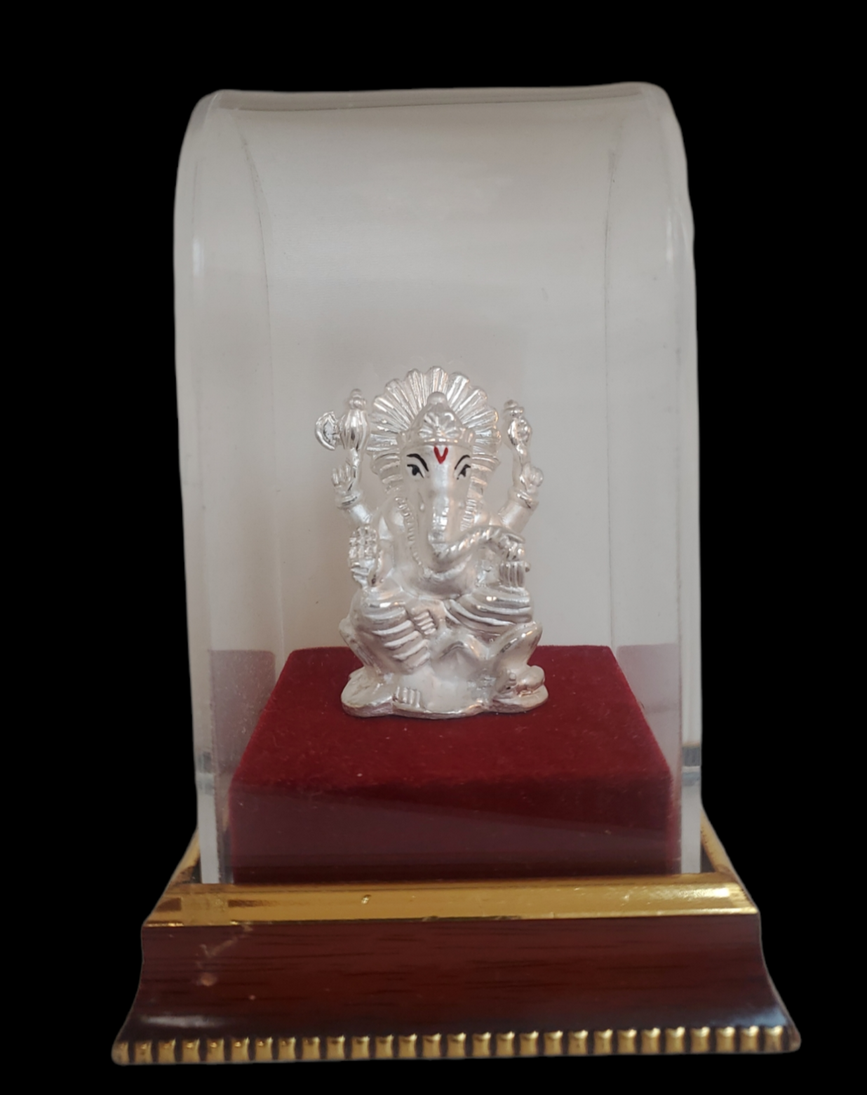 Silver Ganesha In Acrylic Display