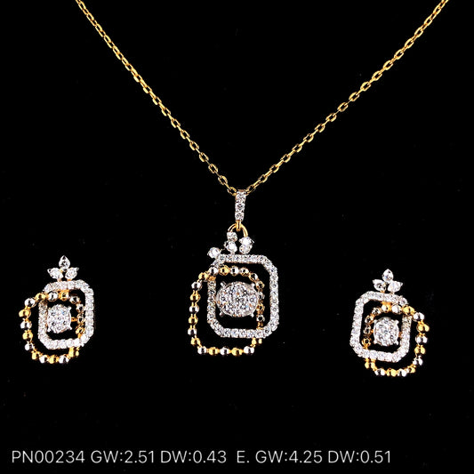 Contemporary Square Floral Motif Natural Diamond Pendant And Earrings