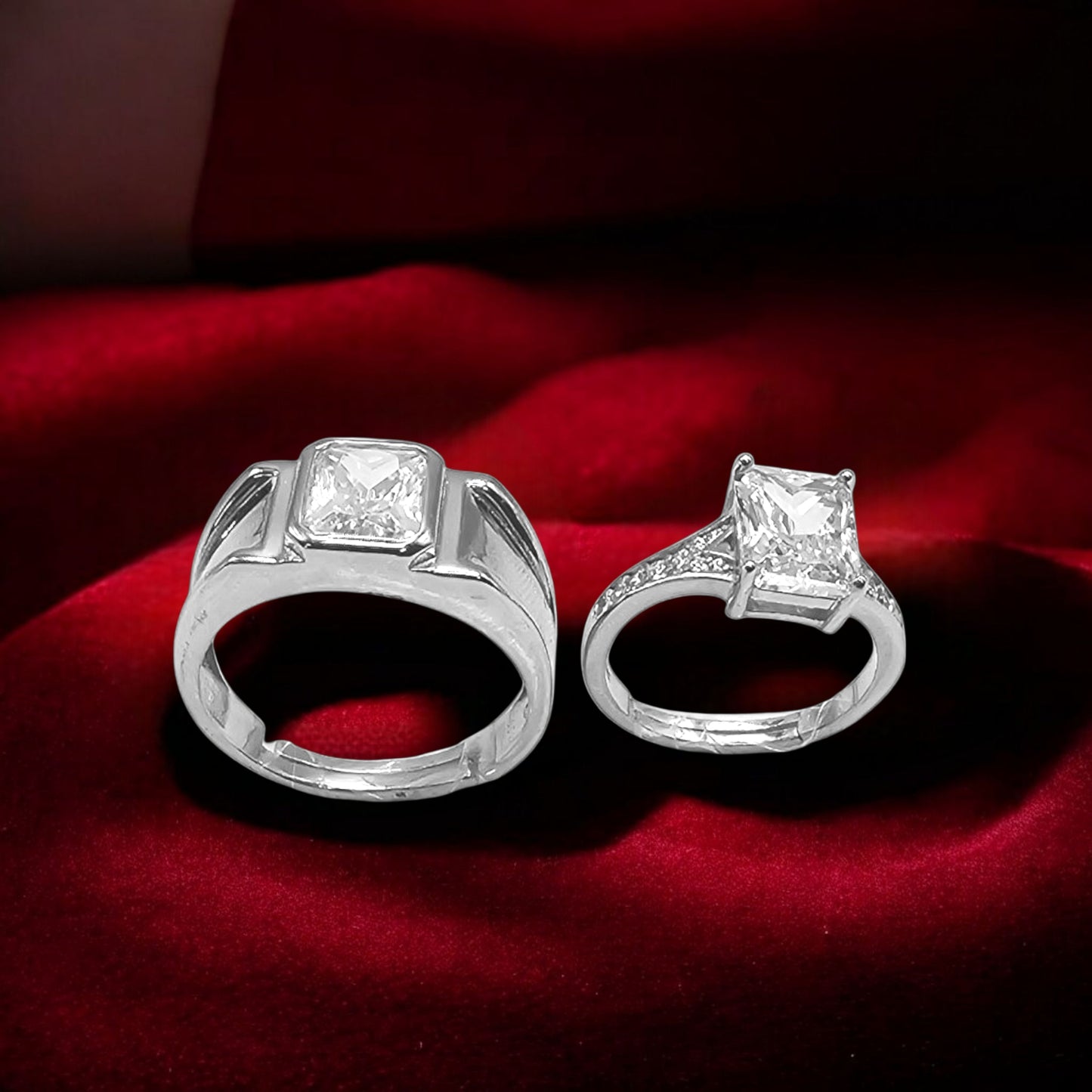 Forever Enchanted Diamond Duo / Silver Wedding Couple Ring