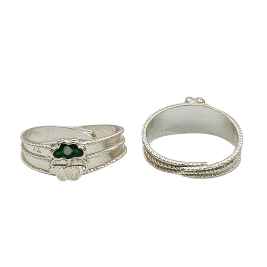 Emerald Petal Silver Adjustable Toe Rings
