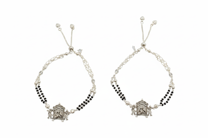 Antique Silver Jodhpuri Adjustable Anklets – Royal Doli Pattern Charm Pair