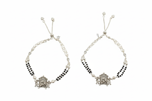 Antique Silver Jodhpuri Adjustable Anklets – Royal Doli Pattern Charm Pair