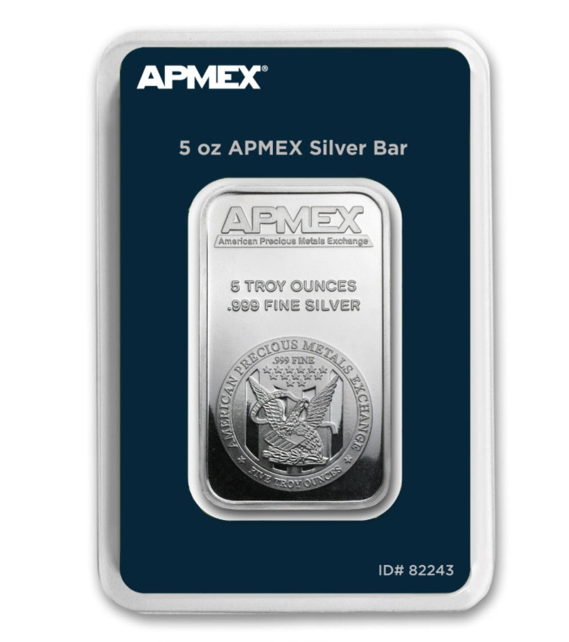 5 Troy Ounces Silver APMEX Bar With TEP Packaging