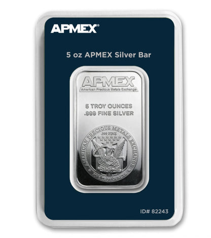 5 Troy Ounces Silver APMEX Bar With TEP Packaging