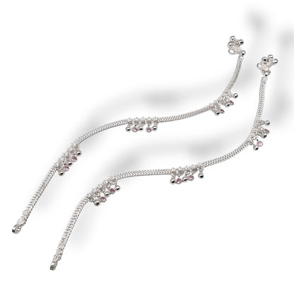 Glimmering Petal Silver Payals For Women