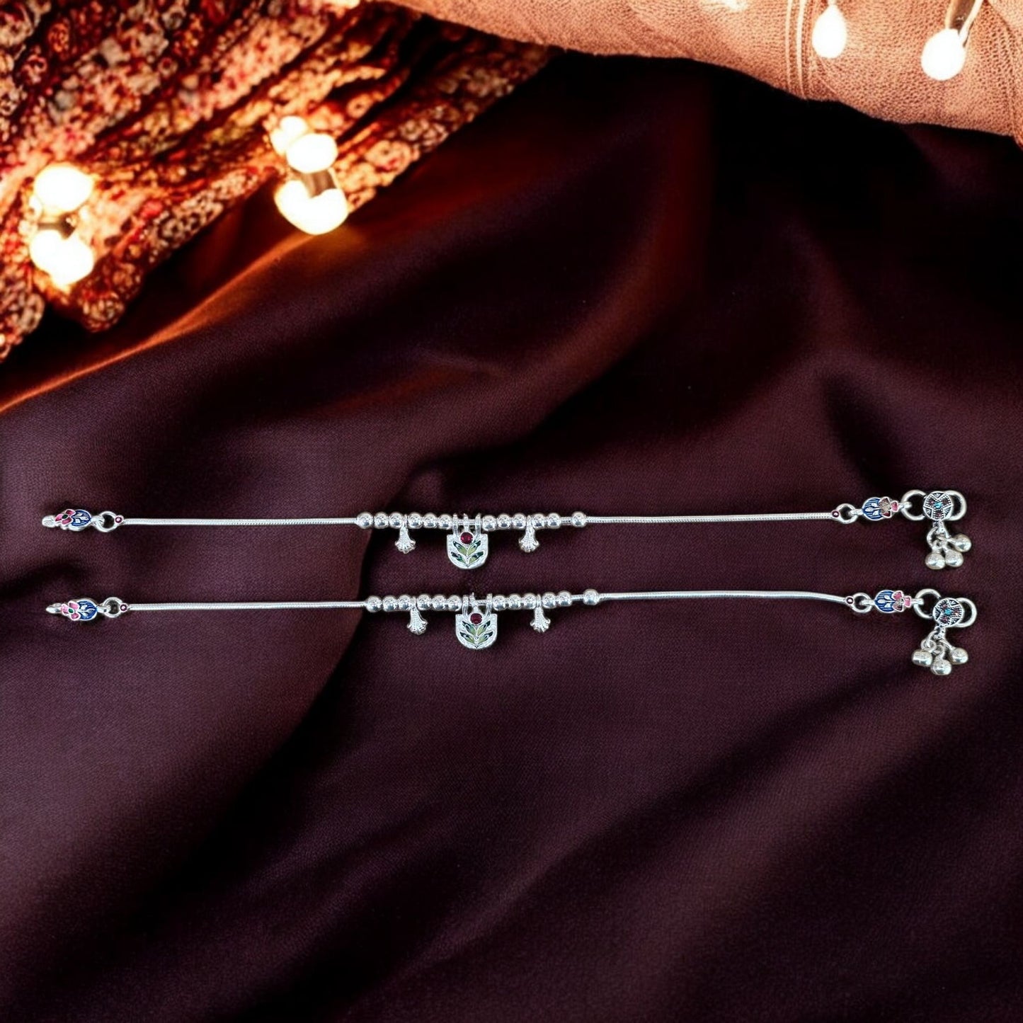 Meenakari Melody Silver Anklets