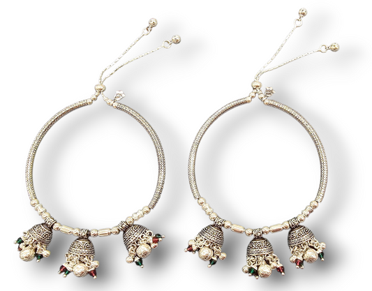 Antique Finish Silver Jodhpuri Adjustable Wedding Anklets