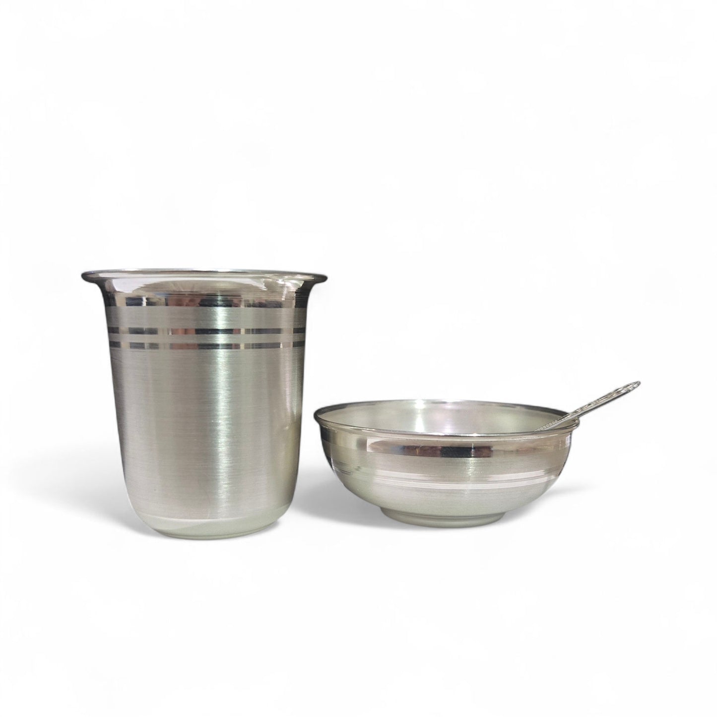 Annaprashan Small Silver Bowl, Spoon And Glass Set