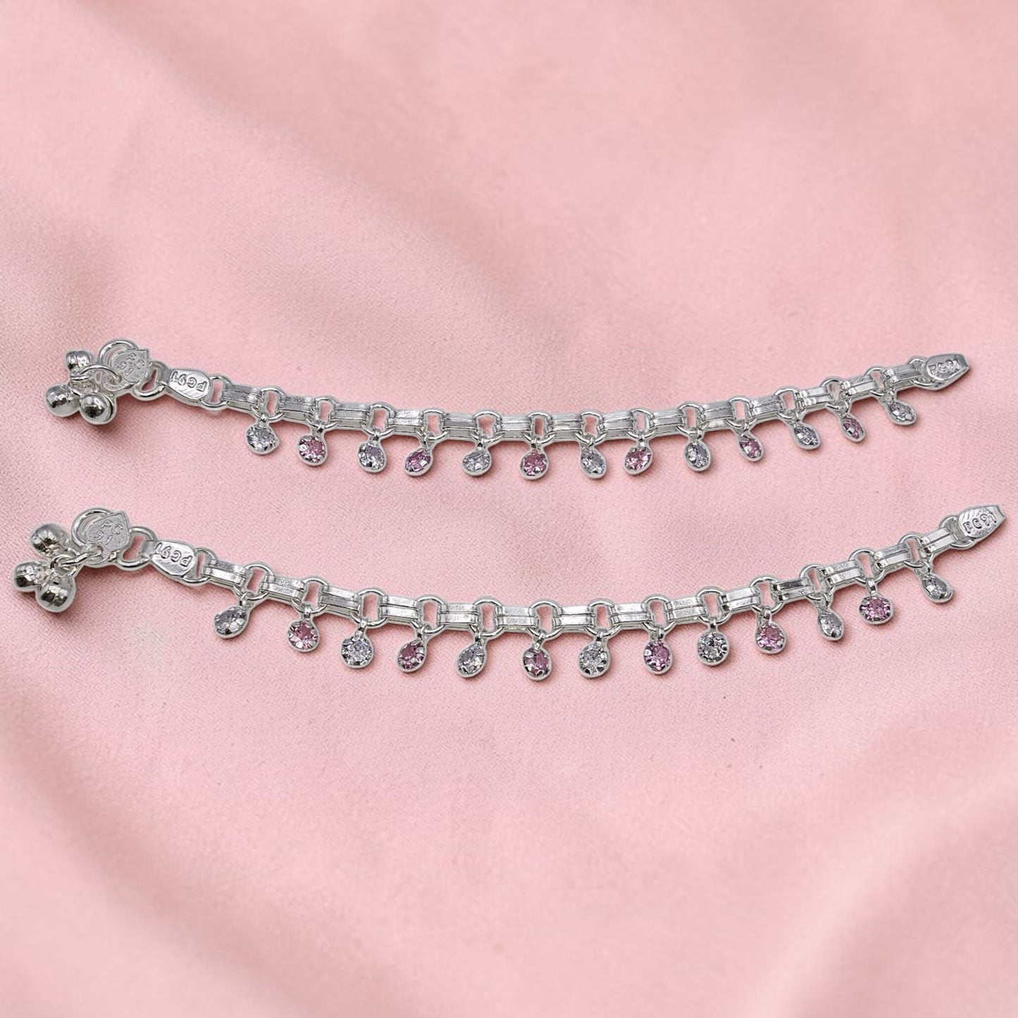 Pink Fairy Steps Silver Kids Anklets